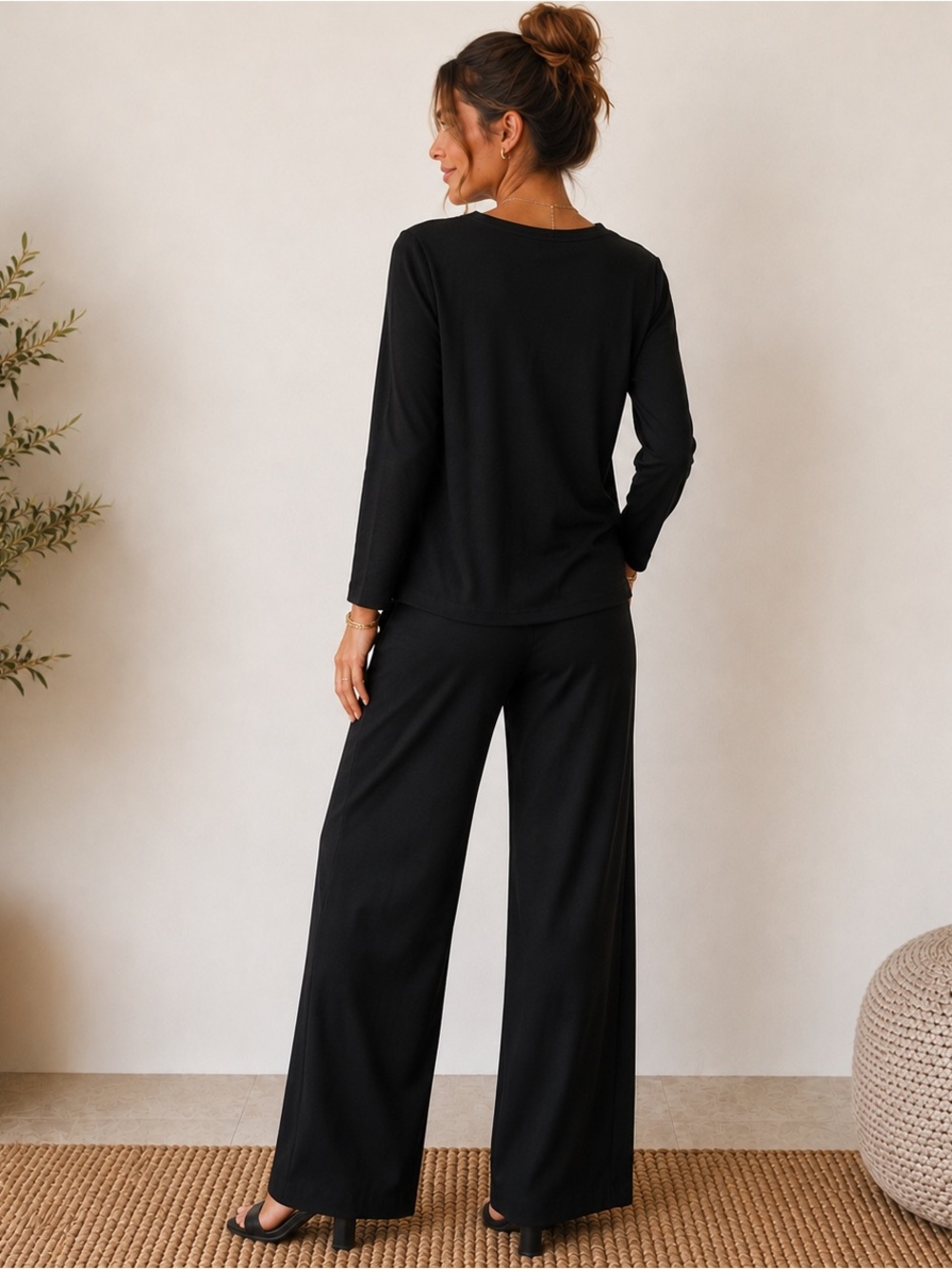 INC International Concepts Black Embroidered V-Neck Long Sleeve Top || Sz Large - Picture 4 of 9